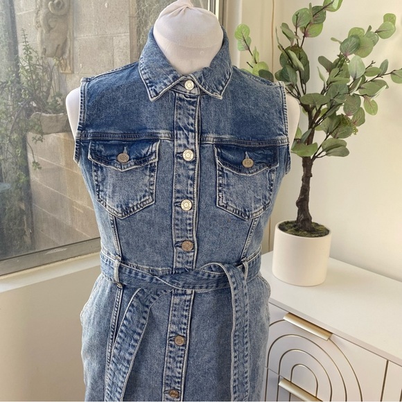 GAP Denim Shirt Dress Belted Sleeveless Midi, Size 6, NWOT - Picture 3 of 13